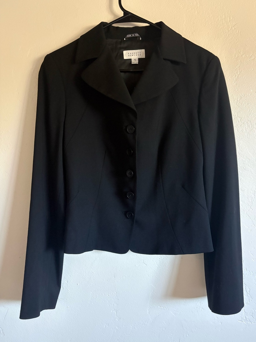 Barneys New York Wool Made in Italy Blazer Black Tailored 5 Buttons Y2K Size 6